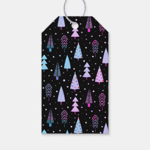 Modern Christmas Trees Pattern Purple Pink Black Gift Tags