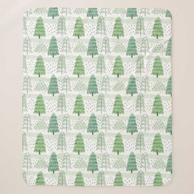 Modern Christmas Trees Pattern  Sherpa Blanket (Front)