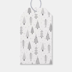 Modern Christmas Trees Pattern Silver Grey White Gift Tags