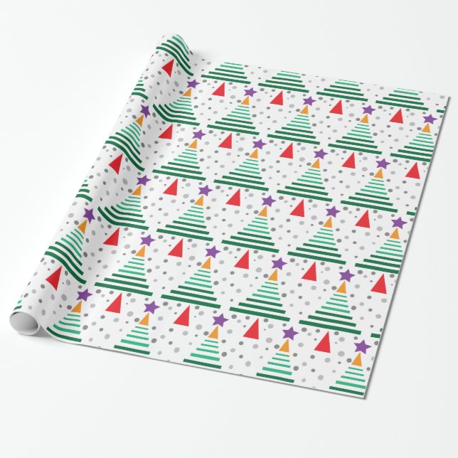 Modern Christmas Trees Pattern Wrapping Paper (Unrolled)