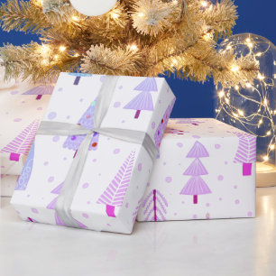 Modern Christmas Trees Pink Purple Blue Pattern Wrapping Paper