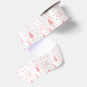Modern Christmas Trees Pink Satin Ribbon