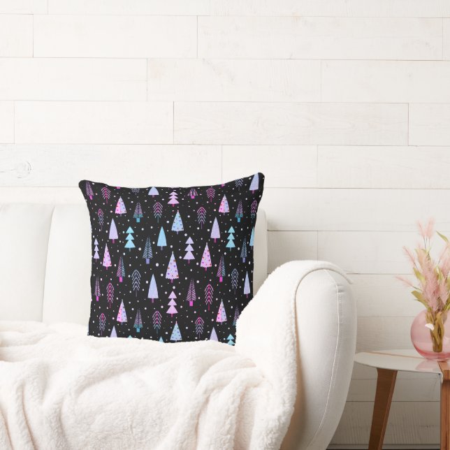 Modern Christmas Trees Purple Pink Black Cushion (Couch)