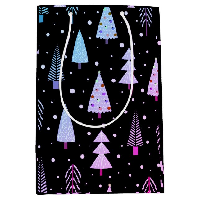 Modern Christmas Trees Purple Pink Black Medium Gift Bag (Front)