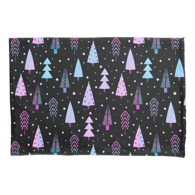 Modern Christmas Trees Purple Pink Black Pattern Pillowcase (Front)