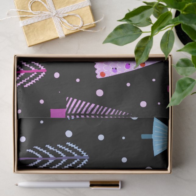 Modern Christmas Trees Purple Pink Black Tissue Paper (Gift)