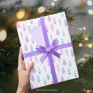 Modern Christmas Trees Purple Pink Blue Pattern Wrapping Paper