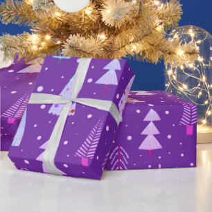 Modern Christmas Trees Purple Pink Blue Pattern Wrapping Paper