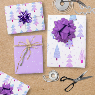 Modern Christmas Trees Purple Pink Pattern Wrapping Paper Sheet