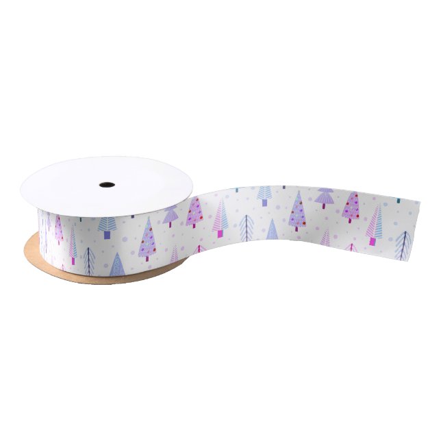 Modern Christmas Trees Purple Pink Satin Ribbon (Spool)