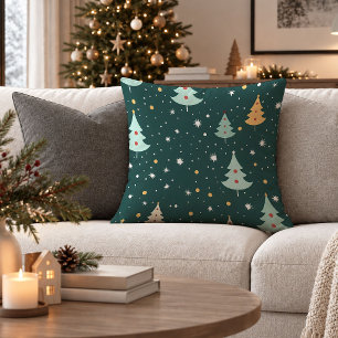 Modern Christmas Trees Red Green Accent Pillow Art
