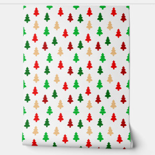 Modern Christmas Trees - Red Green and Gold Wallpaper