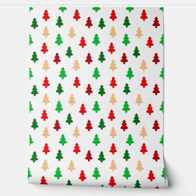 Modern Christmas Trees - Red Green and Gold Wallpaper (Unrolling)