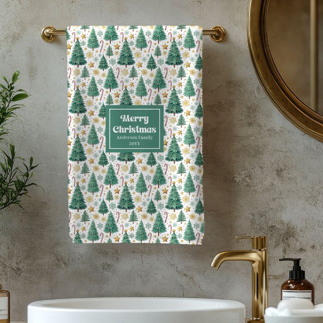 Modern Christmas trees red green gold bath towel (Modern Christmas trees red green gold bath towel)