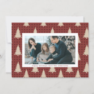 Modern Christmas Trees Red Maroon Photo Frame Holiday Card