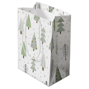 Modern Christmas Trees Sage Green Abstract Pattern Medium Gift Bag