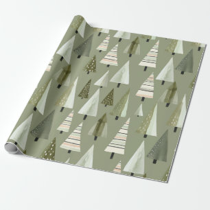 Modern Christmas Trees Sage Green Pattern  Wrapping Paper