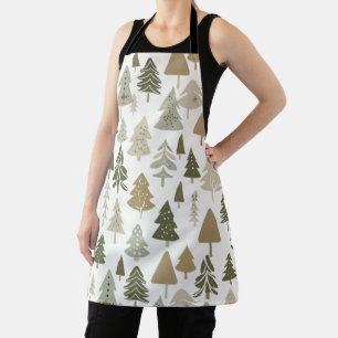 Modern Christmas Trees Sage Olive Green Pattern  Apron