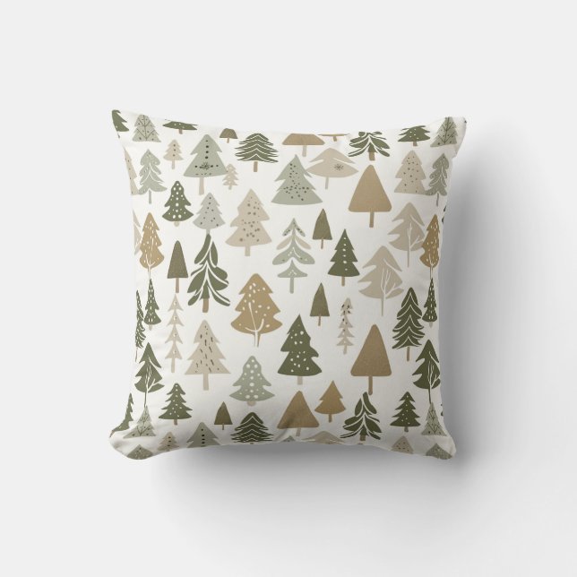 Modern Christmas Trees Sage Olive Green Pattern  Cushion (Front)