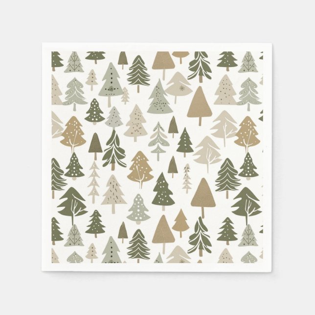 Modern Christmas Trees Sage Olive Green Pattern  Napkin (Front)