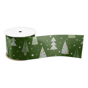 Modern Christmas Trees Sage Olive Green Pattern Sa Satin Ribbon