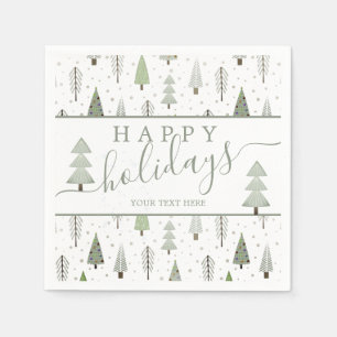 Modern Christmas Trees Script HAPPY HOLIDAYS Green Napkin