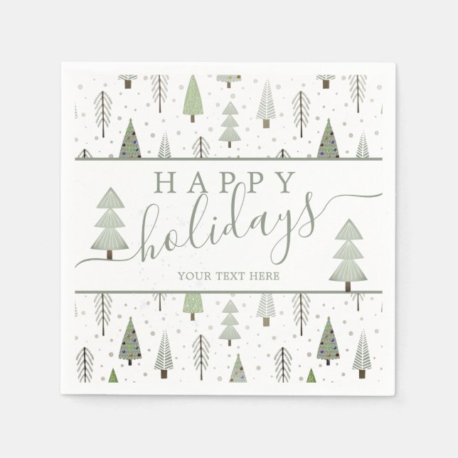 Modern Christmas Trees Script HAPPY HOLIDAYS Green Napkin (Front)