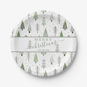Modern Christmas Trees Script MERRY CHRISTMAS Paper Plate