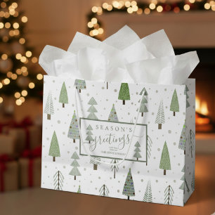 Modern Christmas Trees SEASONS GREETINGS Sage Large Gift Bag