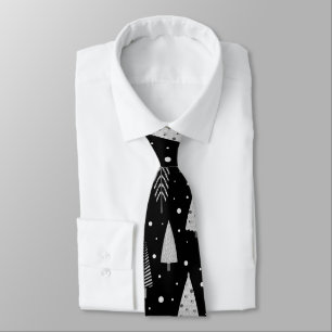 Modern Christmas Trees Silver Grey Black Pattern Tie