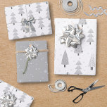 Modern Christmas Trees Silver Grey Pattern Trio Wrapping Paper Sheet<br><div class="desc">A collection of coordinated giftwrap sheets featuring modern abstract Christmas and forest trees and winter snow patterns in colours of silver, grey and white. Contact the designer BEFORE ORDERING via Zazzle Chat or makeitaboutyoustore@gmail.com for design modifications, assistance with personalising or transferring the design to another product or would like coordinating...</div>