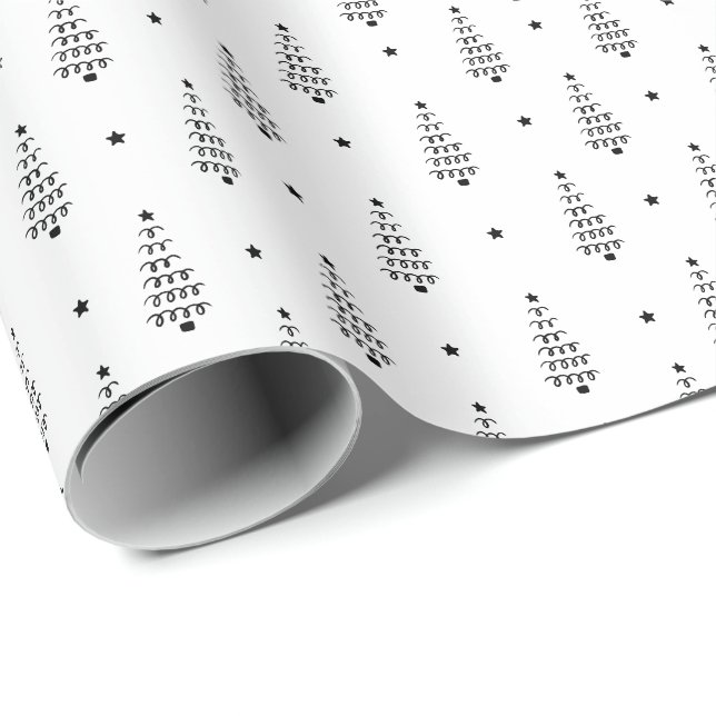 Modern Christmas Trees & Stars Holiday Wrapping Paper (Roll Corner)