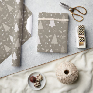 Modern Christmas Trees Taupe Wrapping Paper