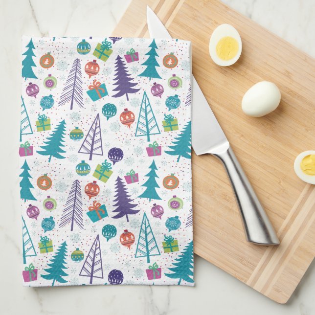 Modern Christmas Trees Tea Towel (Quarter Fold)