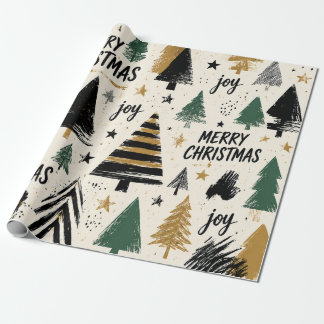 Modern Christmas Trees Typography Pattern Wrapping Paper