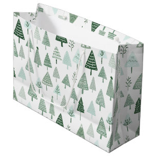 Modern Christmas Trees White and green Large Gift Bag
