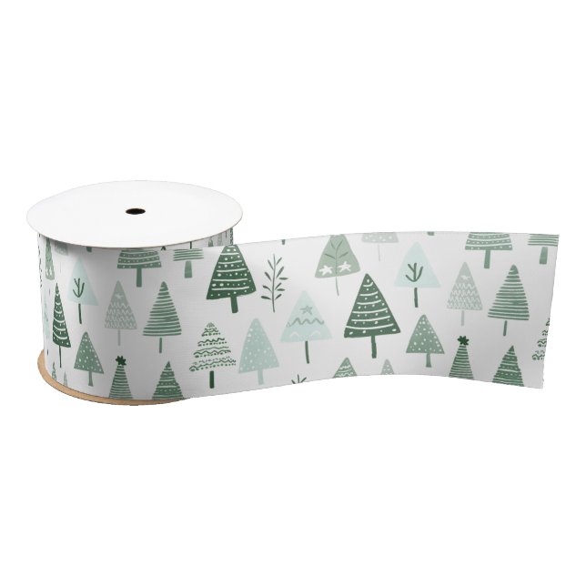 Modern Christmas Trees White and green Satin Ribbon (Spool)