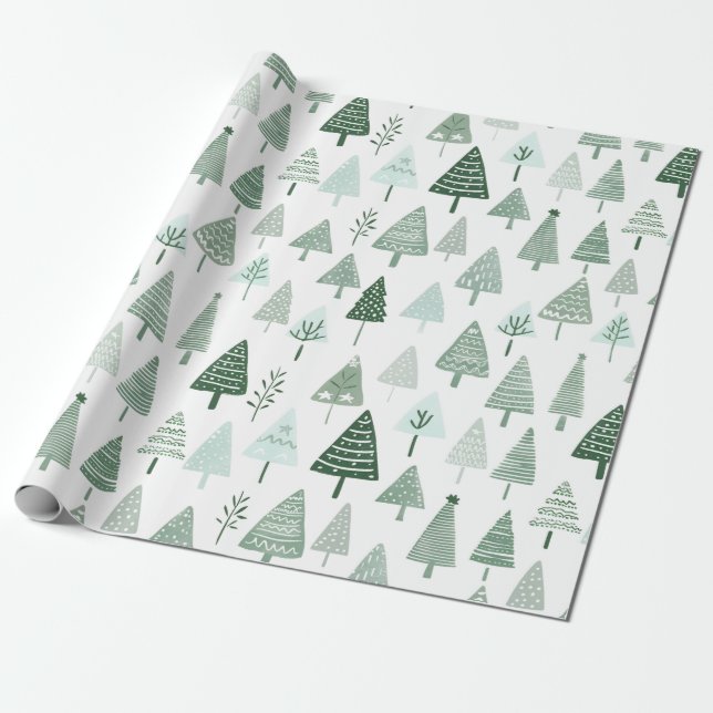 Modern Christmas Trees White and green Wrapping Paper (Unrolled)