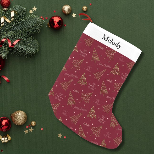 Modern Christmas Trees with Season Greetings Red Small Christmas Stocking (Creator Uploaded)