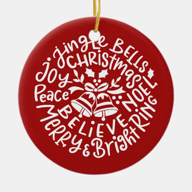 Modern Christmas Typography Jingle Bells Ceramic Tree Decoration (Front)