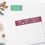 Modern Christmas Typography Joy Love Peace Hope Wrap Around Label<br><div class="desc">A modern,  colourful and bold Christmas address label featuring the words,  "joy,  love,  peace,  hope,  cheer" in a simple but fun font.</div>