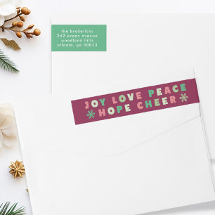 Modern Christmas Typography Joy Love Peace Hope Wrap Around Label