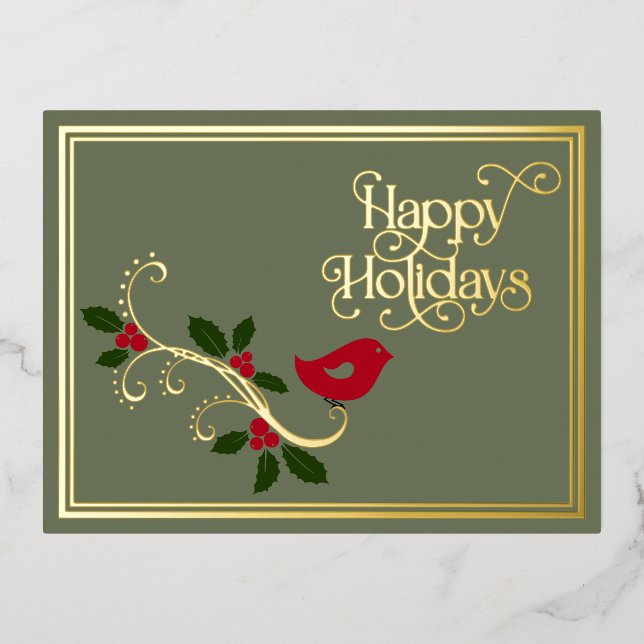 Modern Christmas Typography No Photo Foil Holiday Postcard (Front)