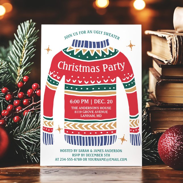 Modern Christmas Ugly Sweater Holiday Party Invitation (Creator Uploaded)