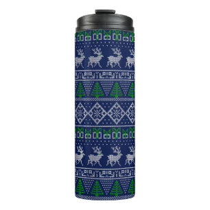 Modern Christmas Ugly Sweater Reindeer Pattern Thermal Tumbler