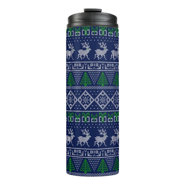 Modern Christmas Ugly Sweater Reindeer Pattern Thermal Tumbler (Front)