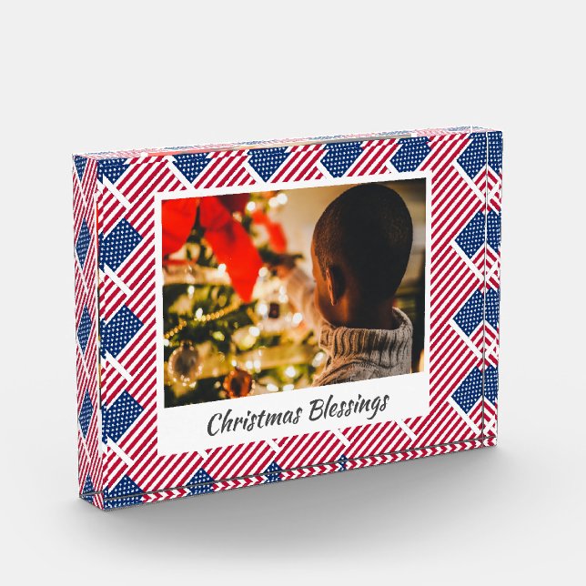 Modern Christmas USA FLAG Customised Keepsake Photo Block (Left)