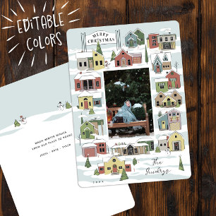 Modern Christmas Village Family Photo Christmas  Holiday Card