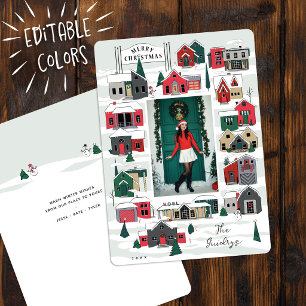 Modern Christmas Village Family Photo Christmas  Holiday Card