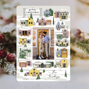 Modern Christmas Village Family Photo Christmas Holiday Card